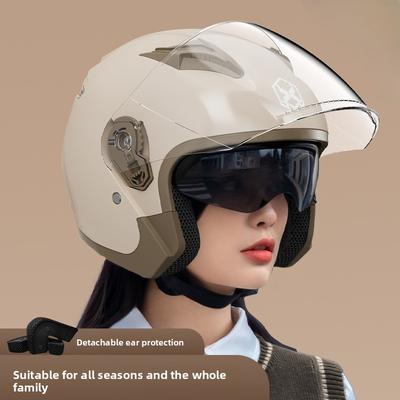 Motorcycle Helmet Women's Winter Warm Battery Car Half Helmet Unisex Four Seasons Sunscreen Helmet