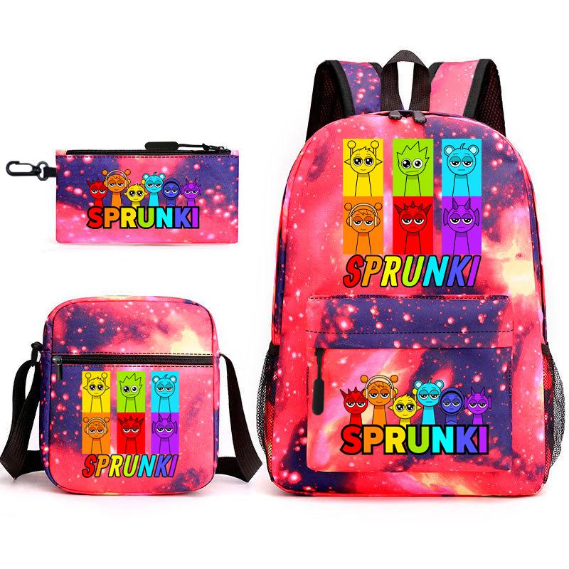 New Game Merchandise Primary School Bag Rhythm Box Sprunki Cartoon Starry Sky Backpack 3-piece Set L