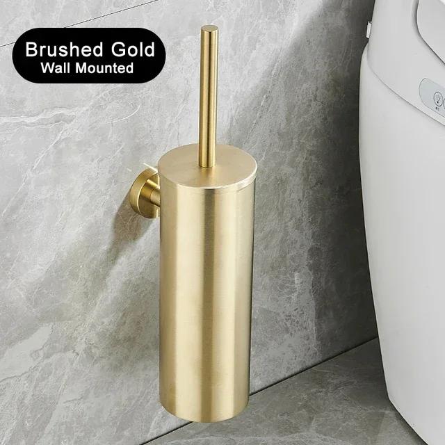 Edelstahl-Toilettenbürsten-Set, gebürstetes Gold, runde Haushalts-WC-Badezimmer-Reinigungsbürste, Reinigungswerkzeug