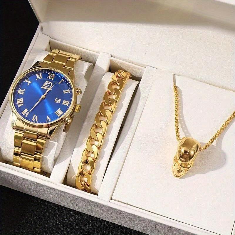 

3-Piece Men S Watch Bracelet Necklace Set Men S Fashion Quartz Watch