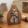Small Photo Frame for Shelf Cute Animal Frame Rustic Wooden Holder Cat Versatile Display Stand Bear Picture Home Office Desk Minimalist Pine Wood