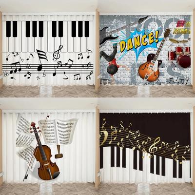 Cortinas Personalizadas Piano Batería Violín Guitarra Notas Musicales Impresas Cortinas para Estudio de Música Habitación Infantil Cortinas de Ventana