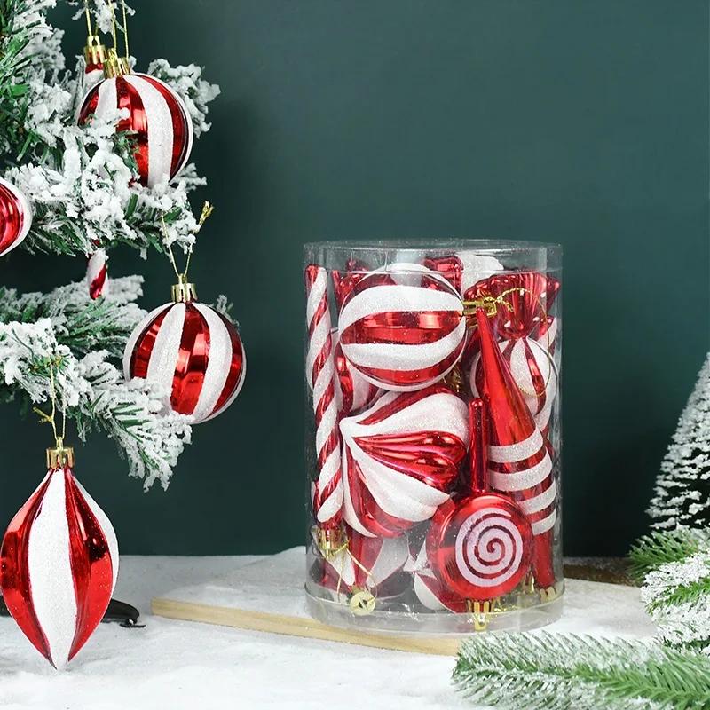 1set Electroplated Stripe Christmas Ball Ornaments Christmas Tree DIY Decoration Accessories Navidad Home Decoration Supplies