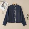 ZANZEA Women Casual Round Neck Loose Long Sleeve Blouse