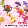 40Pcs Children Paper Dinosaur 3D Puzzle DIY Cute Cartoon Dinosaur Modeling Random Styles Animal Model Toy