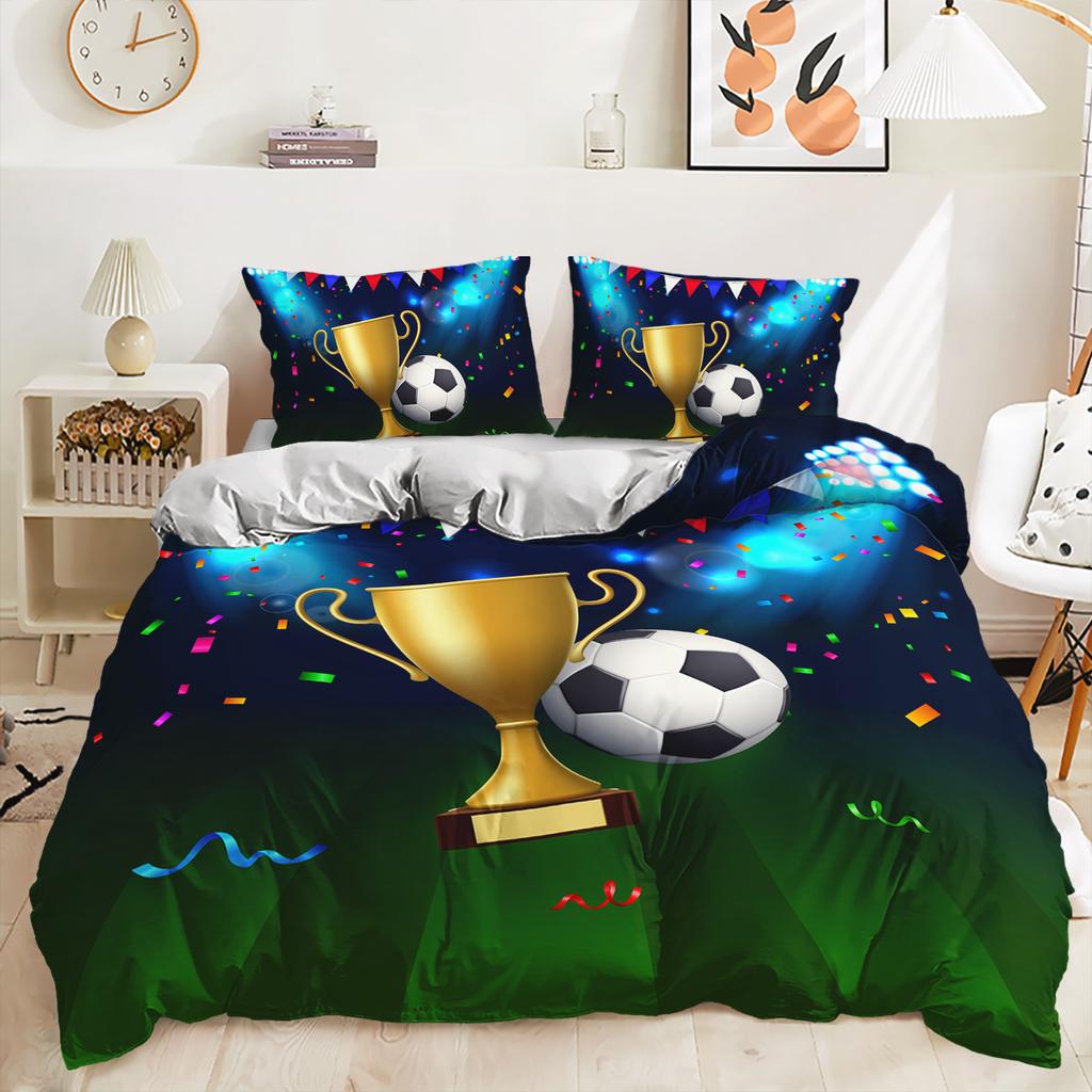 Set de lenjerie de pat cu trei piese Cupa Mondială de Fotbal, imprimare digitală