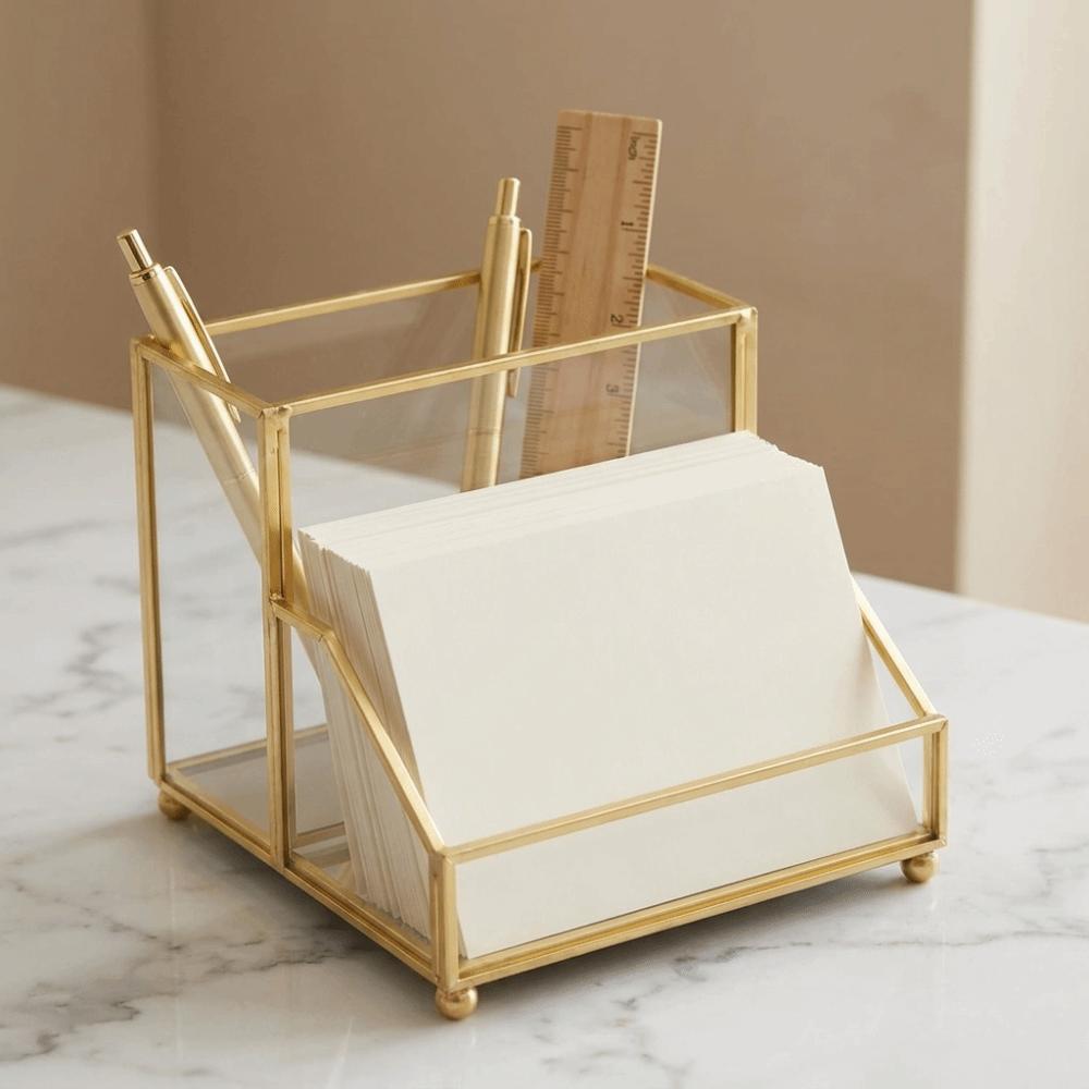Golden Edge Business Card Holder Elegant Desk Organizer Creative Name Card Organizer Meetings