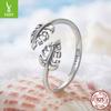 S925 Sterling Silver Turtle Leaf Opening Adjustable Ring, Simple Leaf Sterling Silver Ring Jewelry