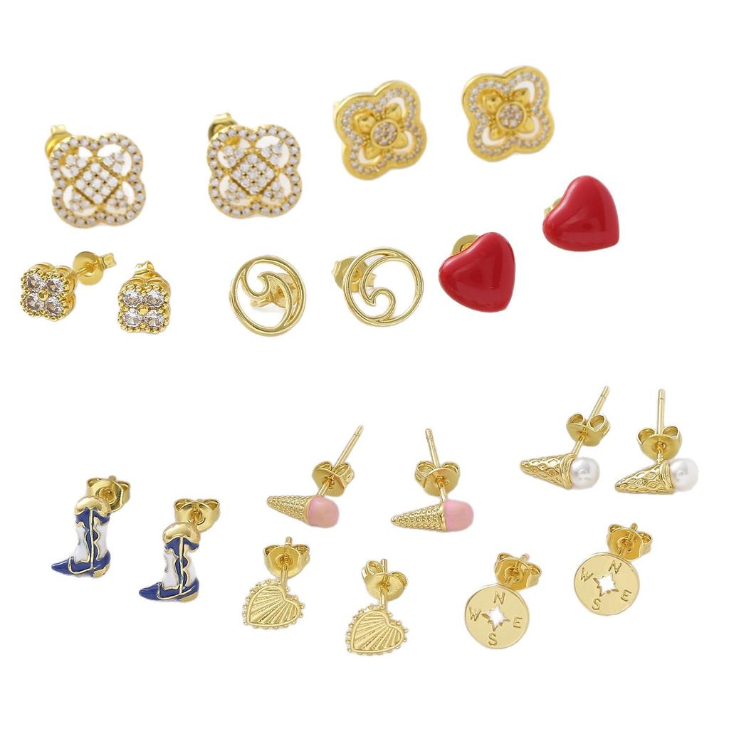 Four-leaf Clover Heart Ice Cream Cone Denim Boots Earrings Unique Design Earrings