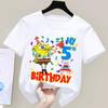 Spongebob New Birthday Figure T-shirt for Children Kawaii Cartoon White Tee Top Kawaii Short Sleeve Boys Girls Short Sleeve Gift