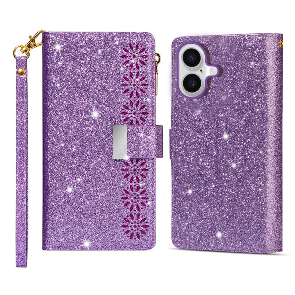 

For iPhone 17 Case Starry Sky Carving Leather Wallet Phone Cover with Wrist Strap