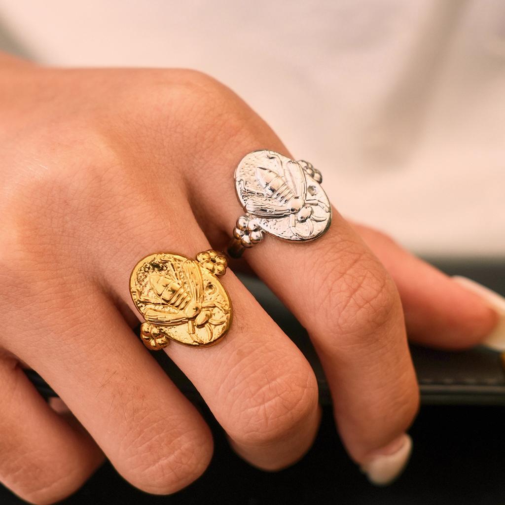 Stainless Steel Animal Ring for Neutral Oval Bee Open Ring Elegant Luxurious Waterproof Aesthetic Hand Jewelry Party Accessories