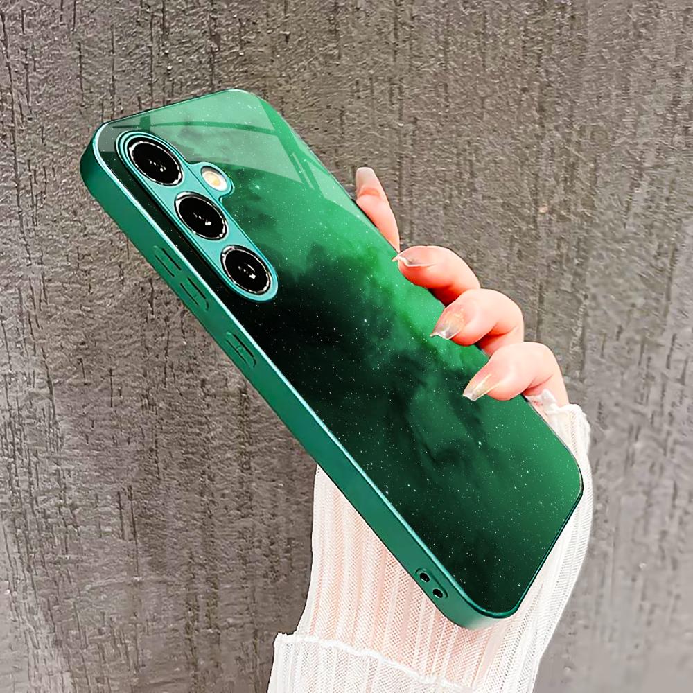 simple Universe starry sky Glass PhoneCase for Samsung Galaxy S26 S25 S24 S23 S22 FE Ultra Plus Built-in glass green Exquisite