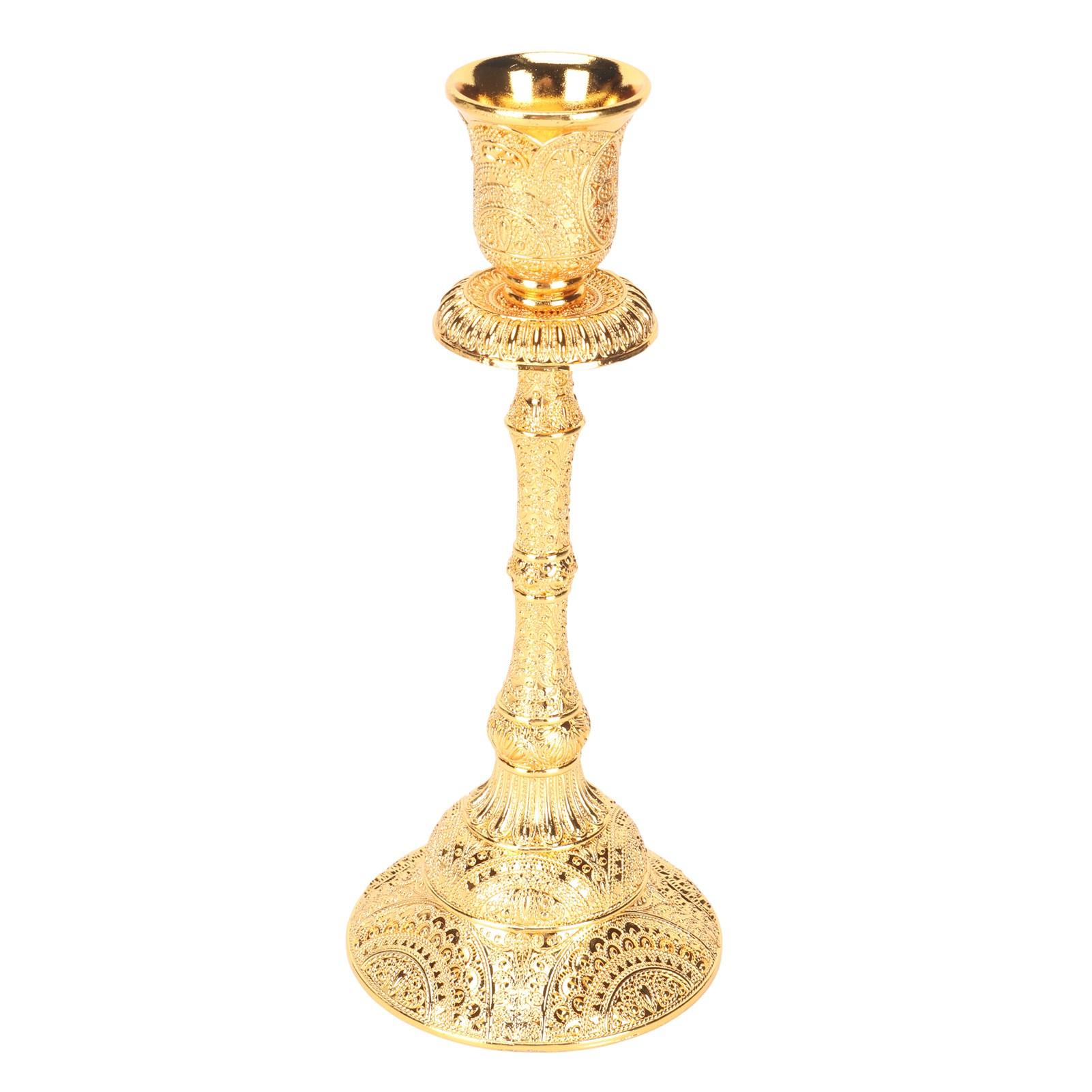 

Золотой подсвечник Винтажный сплав Изысканная резьба Декор Металлический подсвечник-колонна для украшения центра стола