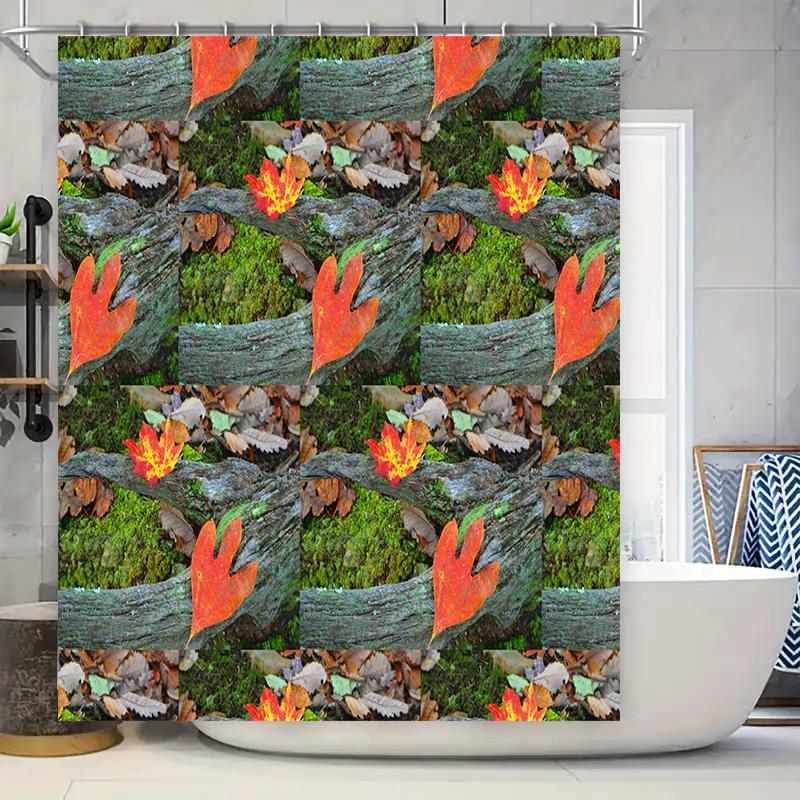 

Decorative Shower Curtain With Nature Print Orange Leaves Mossy Branches Pattern, Made Of Waterproof Polyester Fabric For Bathro W60H190(CM)-1 Pcs