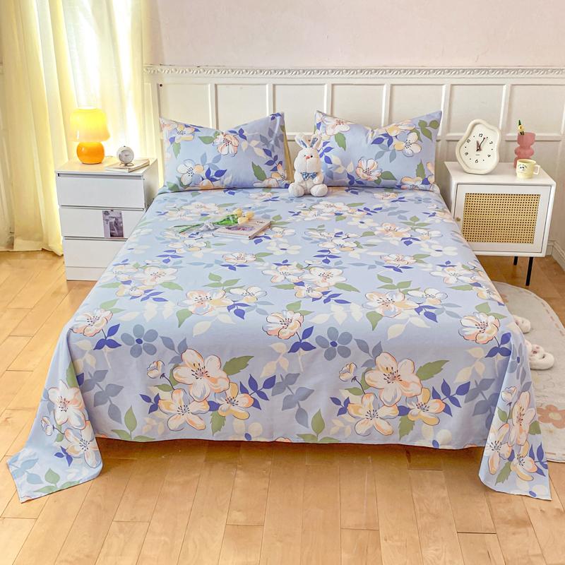 Cute Bear 100% Cotton Bed Sheet Set Plaid Pattern Cartoon Theme Flat Sheets with 2 Pillowcases Breathable Soft Bedding Set