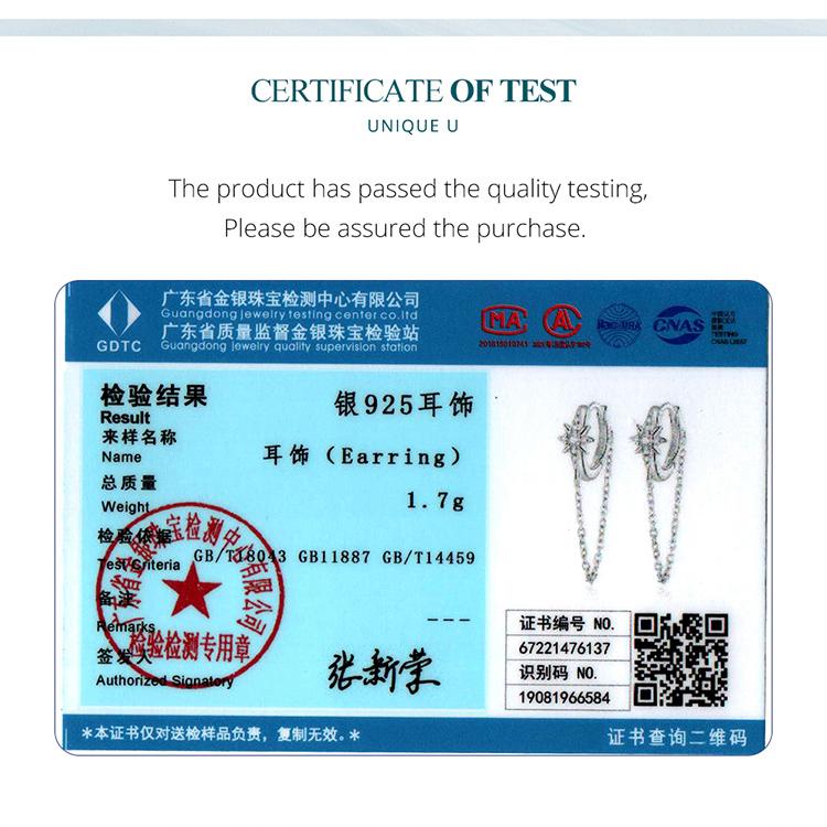 BAMOER 925 Sterling Silber Stern-Creolen, lange Quasten-Ohrschnallen, Pavé-Fassung, CZ für Damen, feiner Schmuck