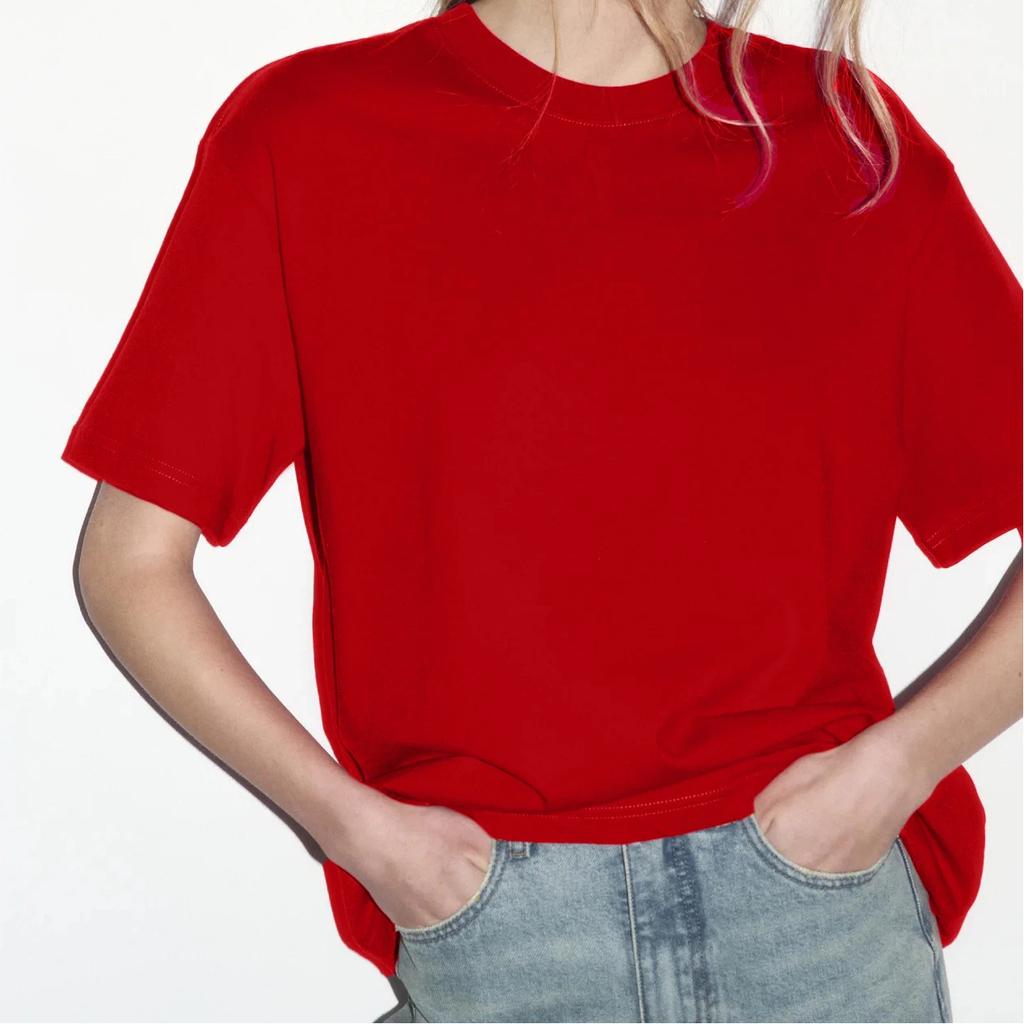 100% Cotton Round Neck Solid Color T-shirt Women's Short Sleeved Top