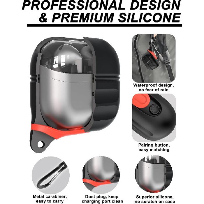 for Galaxy Buds 3 Pro Case & Galaxy Buds 3 Case, Waterproof Premium Silicone Cover with Carabiner, Wireless Charging, Patent Registered, Black