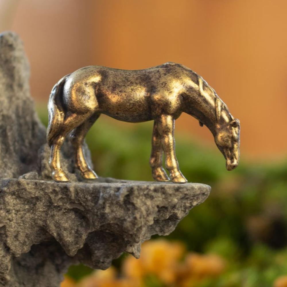 Antique Brass Solid Long Tail Horse Figurine Miniature Feng Shui Ornament Copper Zodiac Animal Mini Desktop Decoration Craft New