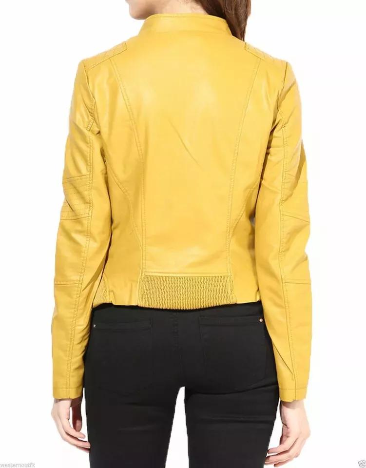 AL KHALID Motorradstil Gelbe Damenjacke Biker Stilvoll Echtes Weiches Lammleder