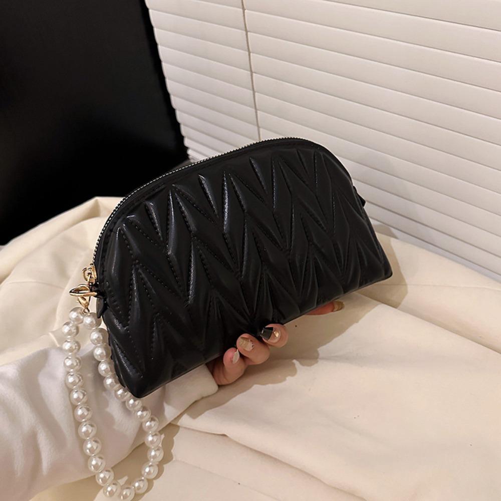 Large Capacity Pearl Chain Makeup Bag PU Leather Makeup Storage Bag Travel Toiletry Bag  Outdoor