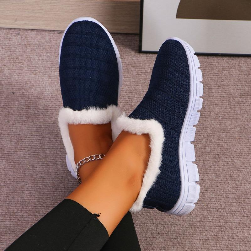 Fashion Mesh Casual Women's Running Sneakers 2024 Autumn and Winter Comfortable and Lightweight Slip-on Thickened Warm Low-top Shoes