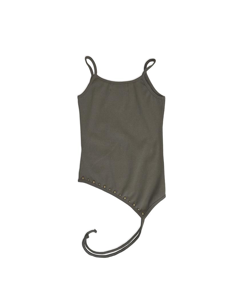 Eonyujeulaeb Vintage Studded String Sleeveless Top (Khaki)