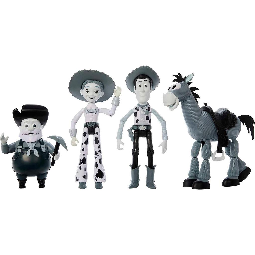 Mattel Disney & Pixar Toy Story Set with 4 Action Figures: Black & White Woody's Round-Up Pack, Woody, Jessie, Bullseye & Stinky Pete, 7-Inch Scale