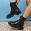 Autumn New Mid Length Boots Black Anti Slip Trendy Footwear Fashion Laceup Boots Ladies Thick Heeled Casual Shoes Botas