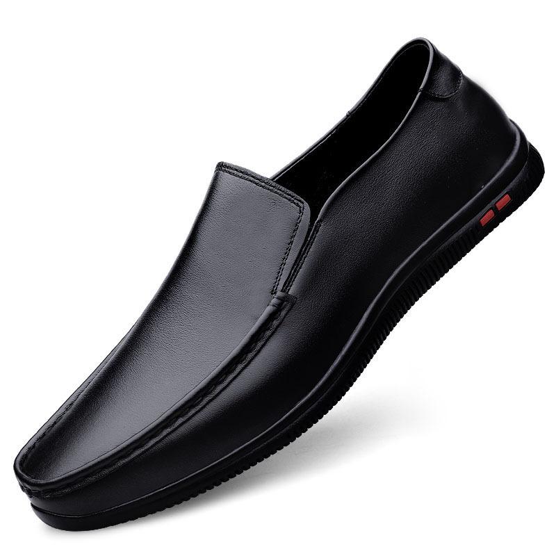 Men's shoes 2025 summer new breathable foot casual leather shoes men's flat beanie shoes British soft-sided driving shoes