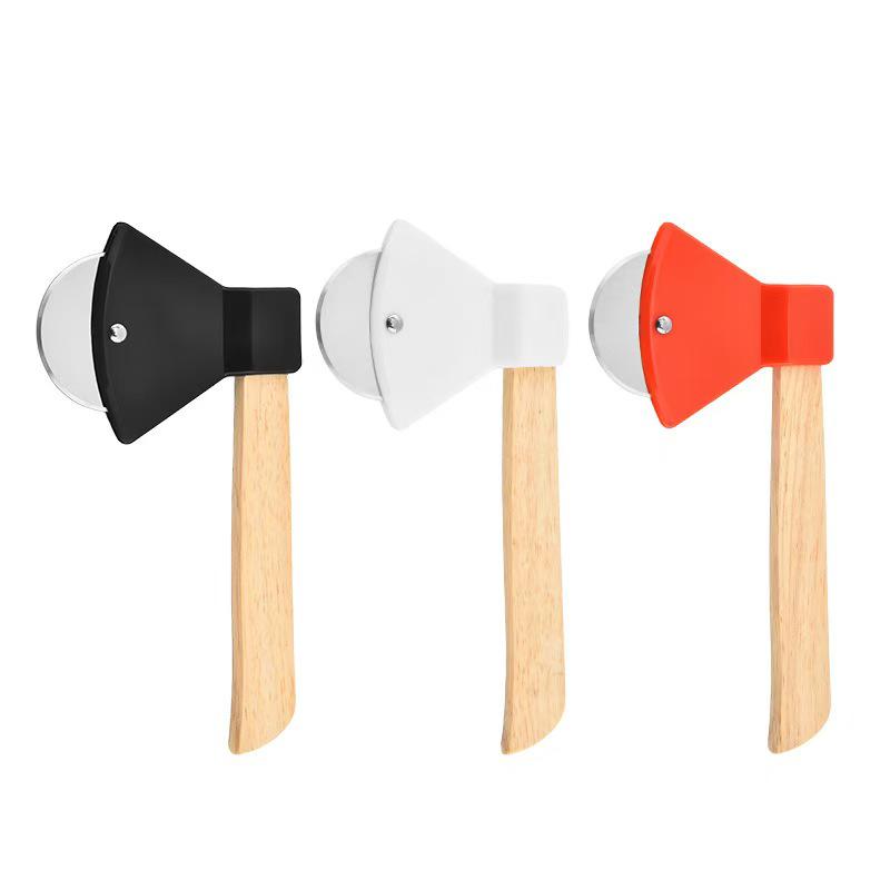 Axe-Shaped Stainless Steel Pizza Cutter with Bamboo Handle