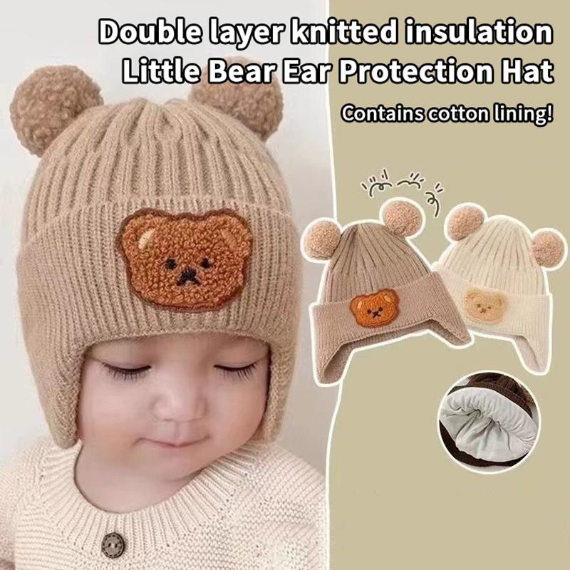 Baby Wool Hat Cute Bear Ear Protection Hat Children Winter Thickened Warm Knitted Korean Version Of The Baby Hat
