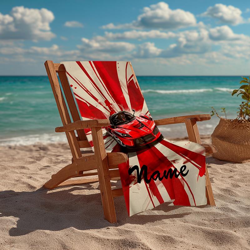 Custom Name Ultra-Soft Beach Towel with Racing Theme,Ideal for Pool - Camping, Diving - Perfect Travel Essential, Vibrant Beach Towel.