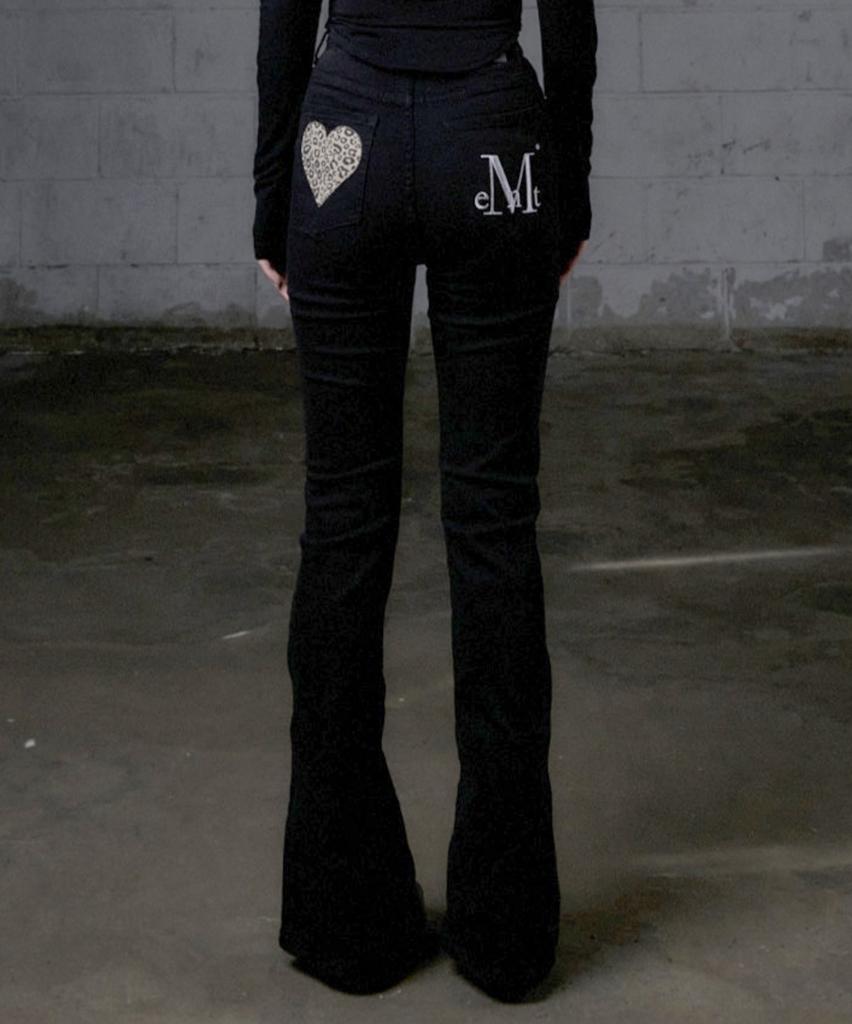 MUCENT Coron Bag Leather Leopard Heart Patch Bootcut Cotton Pants