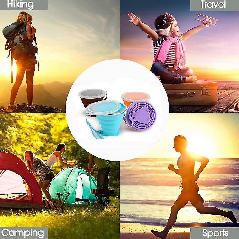 Collapsible Silicone Cup, Reusable Portable Silicone Cup Set with Airtight Lid, BPA Free Collapsible Travel Mug for Picnic, Camping, Hiking, Traveling