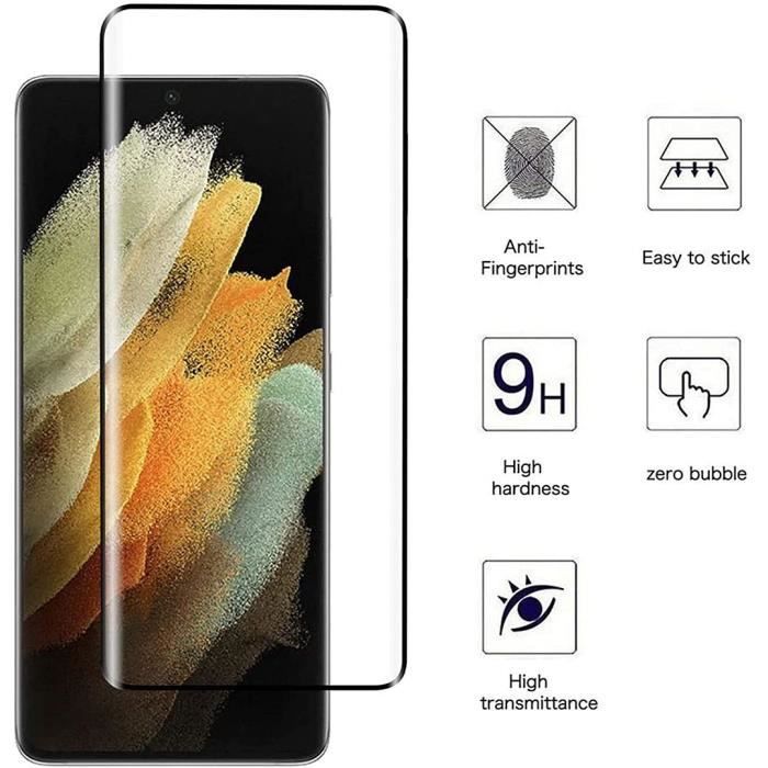 4x Verre Trempé pour Samsung S22 Ultra Protection Intégrale Transparente avec Bord Noir
