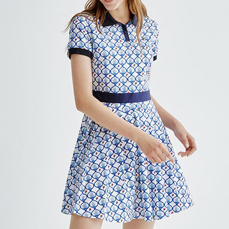 Fila All Over Sailboat Logo Letter Print Short Sleeve Dress Women Dresses White F11W021323F-WT