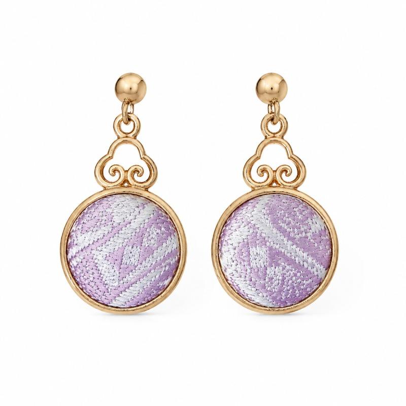 1 Pair Dangle Earrings, Ethnic Zhuang Brocade Woven Drop Earrings, Oriental Handmade Jewelry for Women Gift
