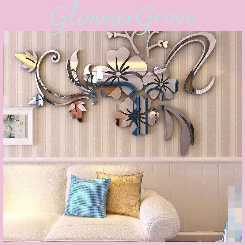 Top Quality Acrylic Mirror Flower Wall Sticker For Charming Home Room Decor