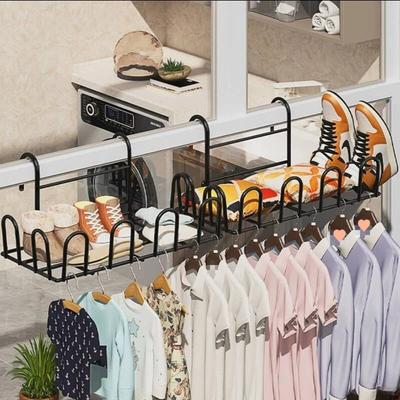Étendage de balcon Multifonctionnel Rail de séchage pour chaussures Intérieur et Extérieur Accrochage sur rebord de fenêtre Support de rangement minimaliste pour vêtements