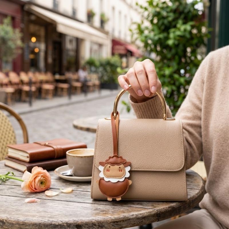 Cute Cartoon Sheep Pu Leather Bag Charms Adorable Design Durable Texture For Bags Backpacks Keychains