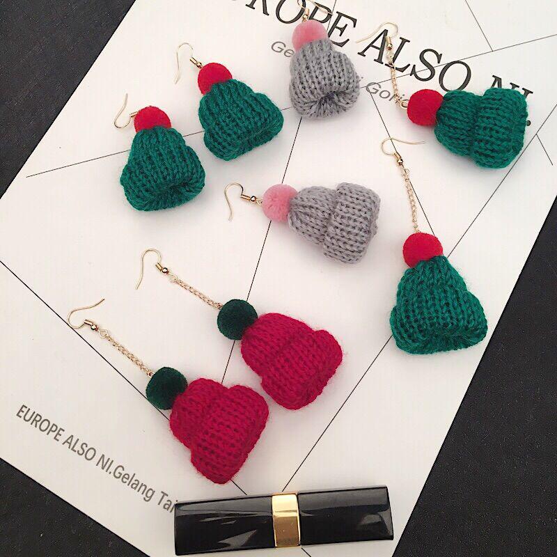Christmas Hat Pendant Earrings: Autumn/Winter Korean Fashion, Long Plush Wool Dangle for Women, Zinc Alloy.
