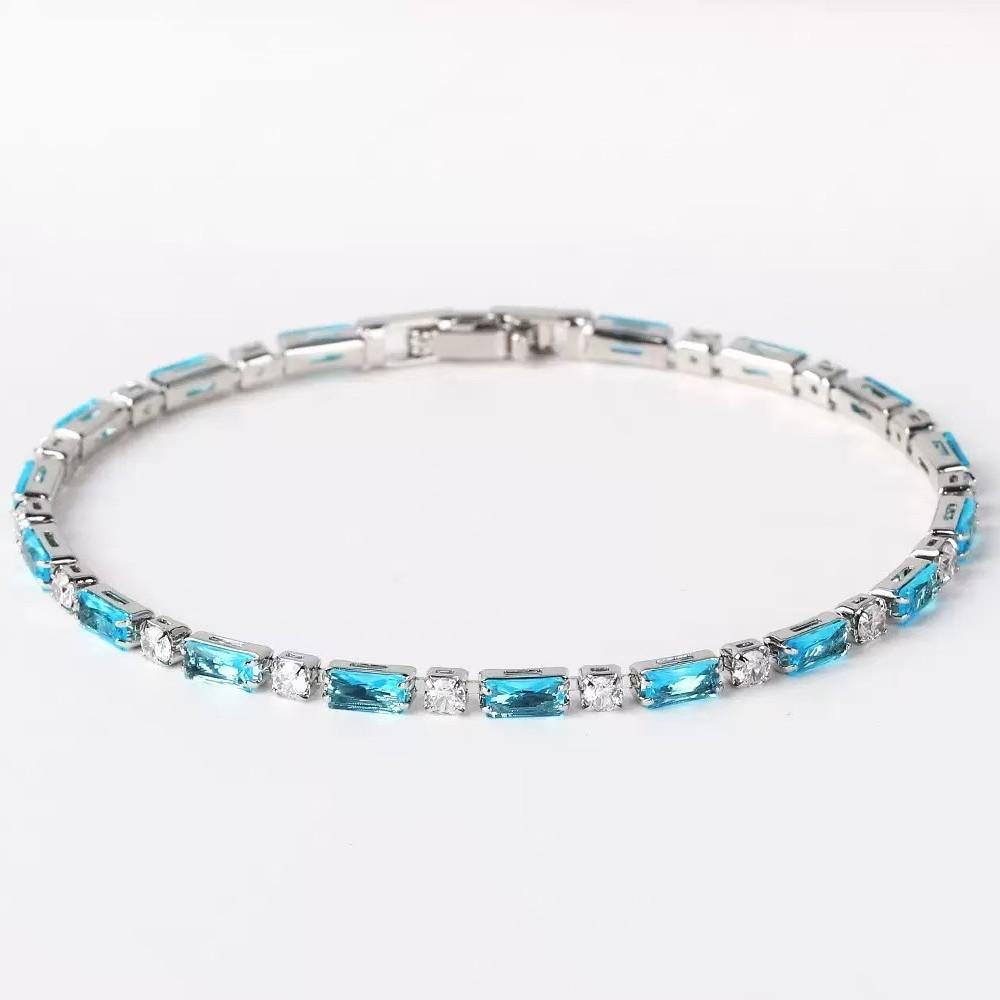 Fashionable Rectangle Light Blue Bracelet for Women Unique High End Couple Jewelry with Color Blocking Design