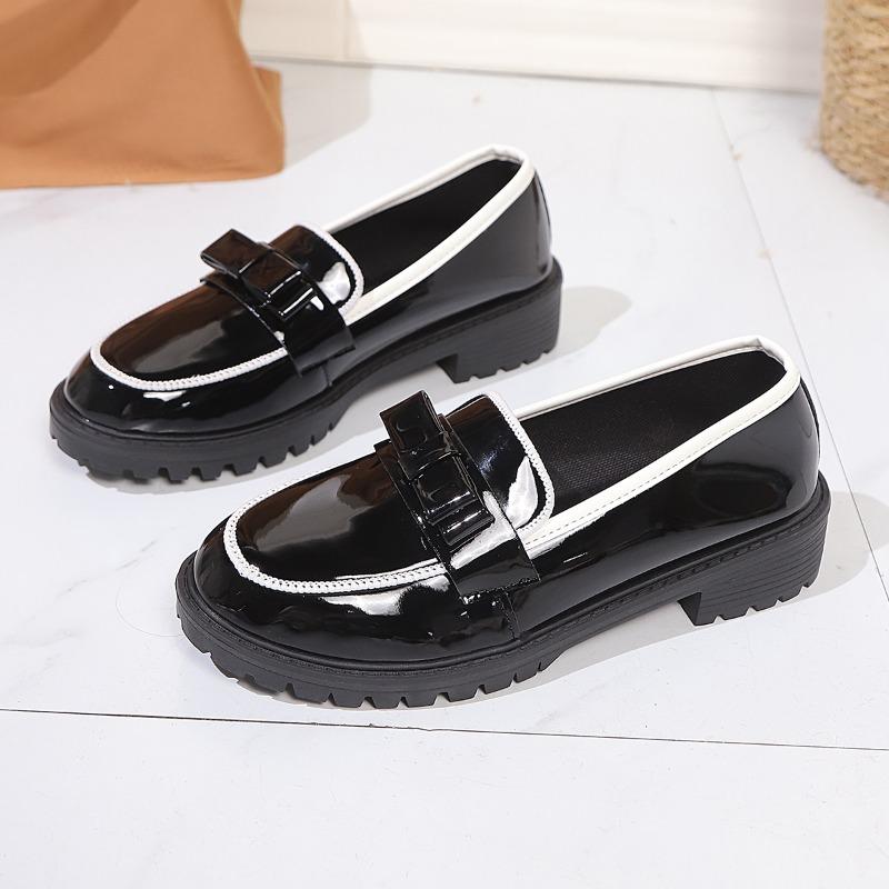 Fashion Round-toed Thick-soled Single-foot Versatile Women's Shoes, 2025 New Spring Leather Shoes, Genuine Loafers, Trendy