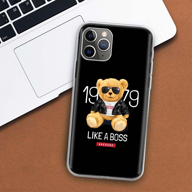 Fashion Brand Bear Phone Case For iPhone 11 12 13 Mini 14 15 Plus 17 Air 16 Pro Max 16E 7 8 SE 2020 Customized Print Cover For A