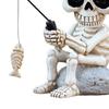 Shaking Head Fishing Skull Resin Mini Skeleton Fisher Sculpture Halloween Gothic Decor Garden Pond Fountain Decor