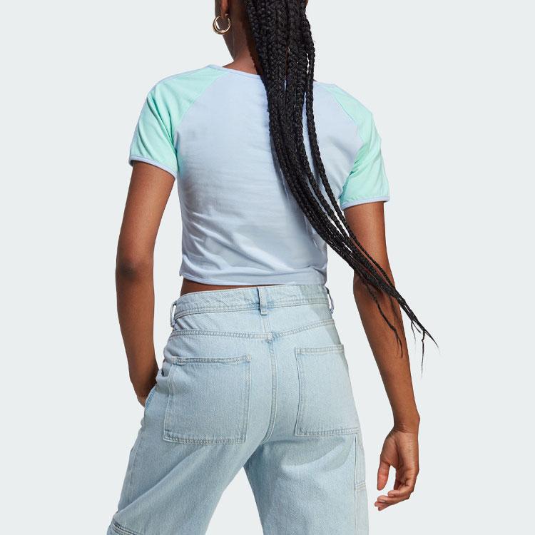 Adidas Originals Trefoil Short Tee With Logo Letter Print and Color Block Women Tops Light-Pink Blue IT8154