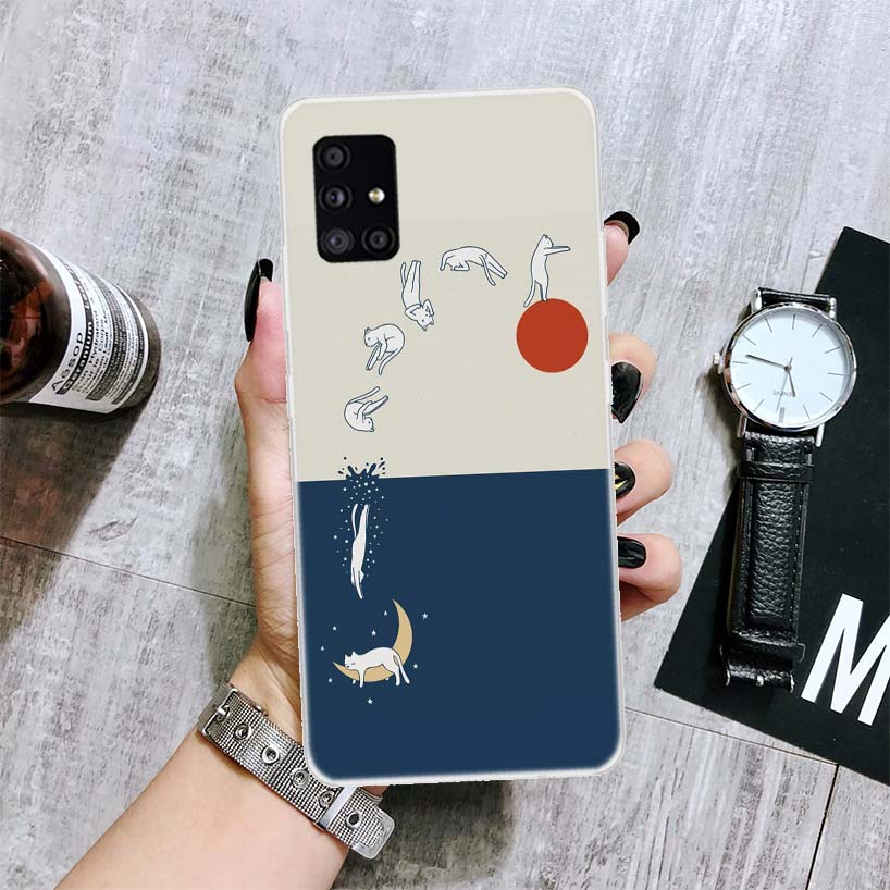 

Чехол для телефона с изображением кошки с изображением горы Фудзи в Японии для Samsung Galaxy A12 A22 A32 A42 A52 A72 A51 A71 5G A41 A31 A21 A02S Samsung A71 5G