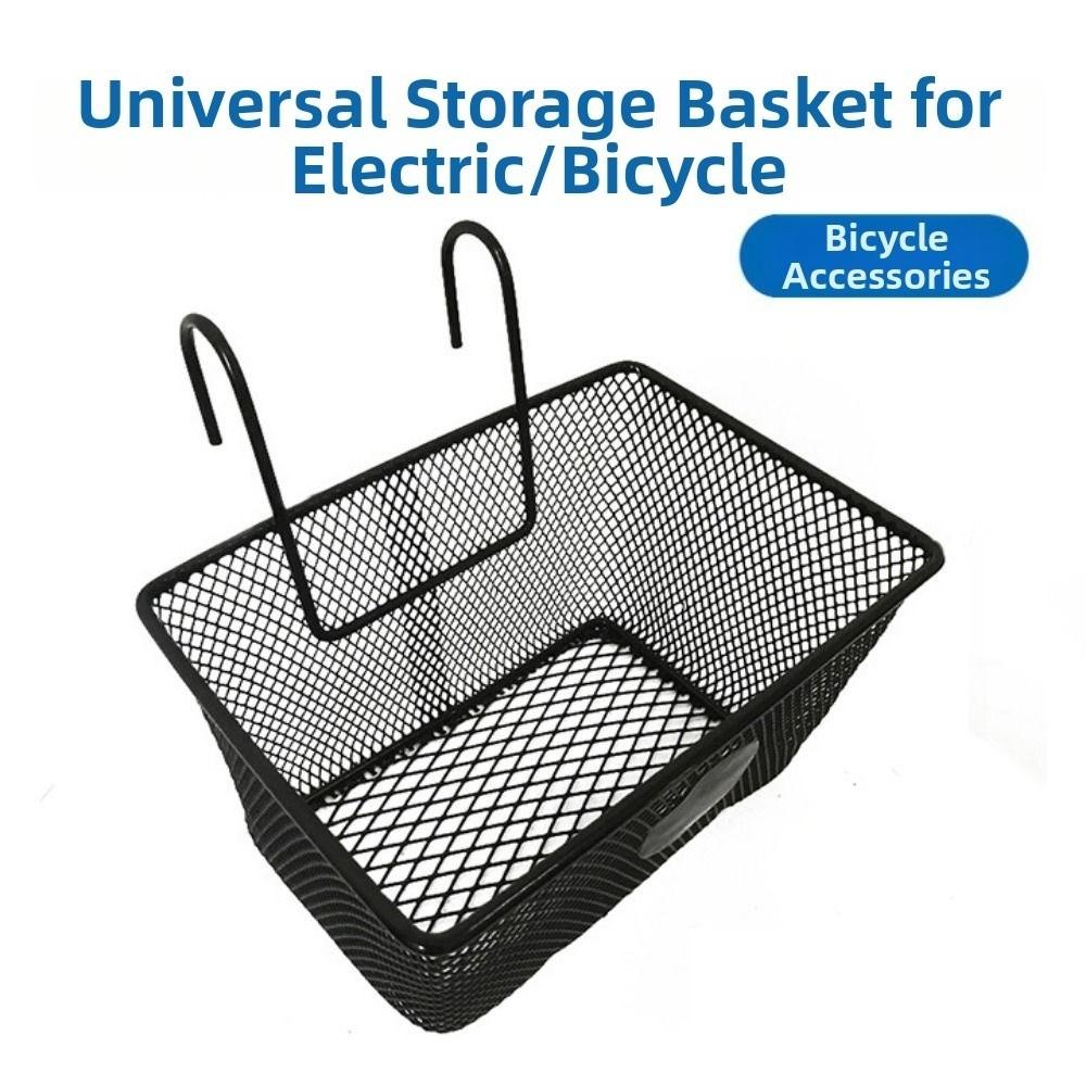 Black Bike Front Basket Metal Mesh E-Scooter E-bike Basket Handlebar Shopping Storage Basket